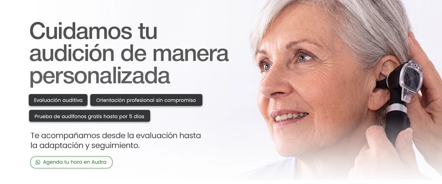 Cuidamos tu audición de manera personalizada: evaluación auditiva, orientación profesional y prueba de audífonos gratis hasta por 5 días. Agenda tu hora en Audra.