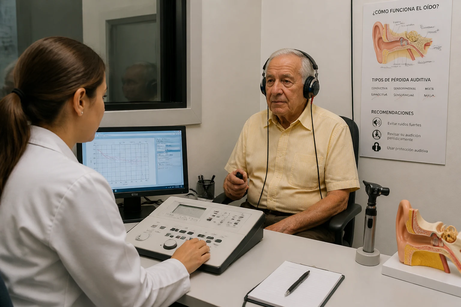 Profesional realizando una evaluación auditiva